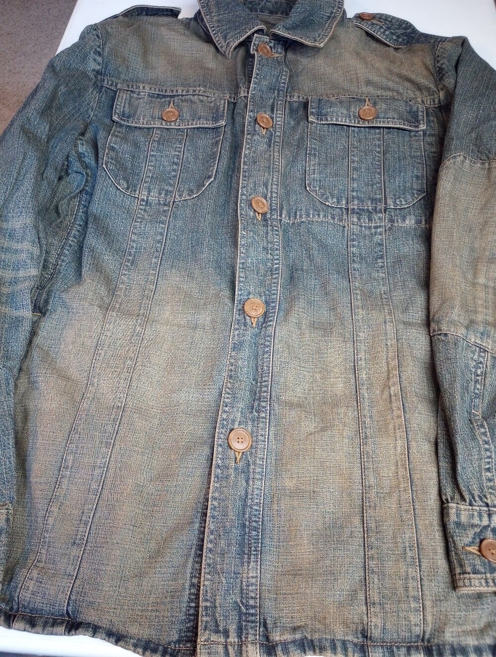 Express Men's Denim Jacket - Faded Blue Button-Front Size Large